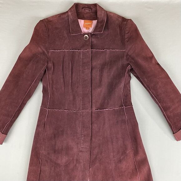 VTG Anonymous John Carlisle Suede Coat Women’s Sm Burgundy Button Up Jacket Y2K - Picture 15 of 16
